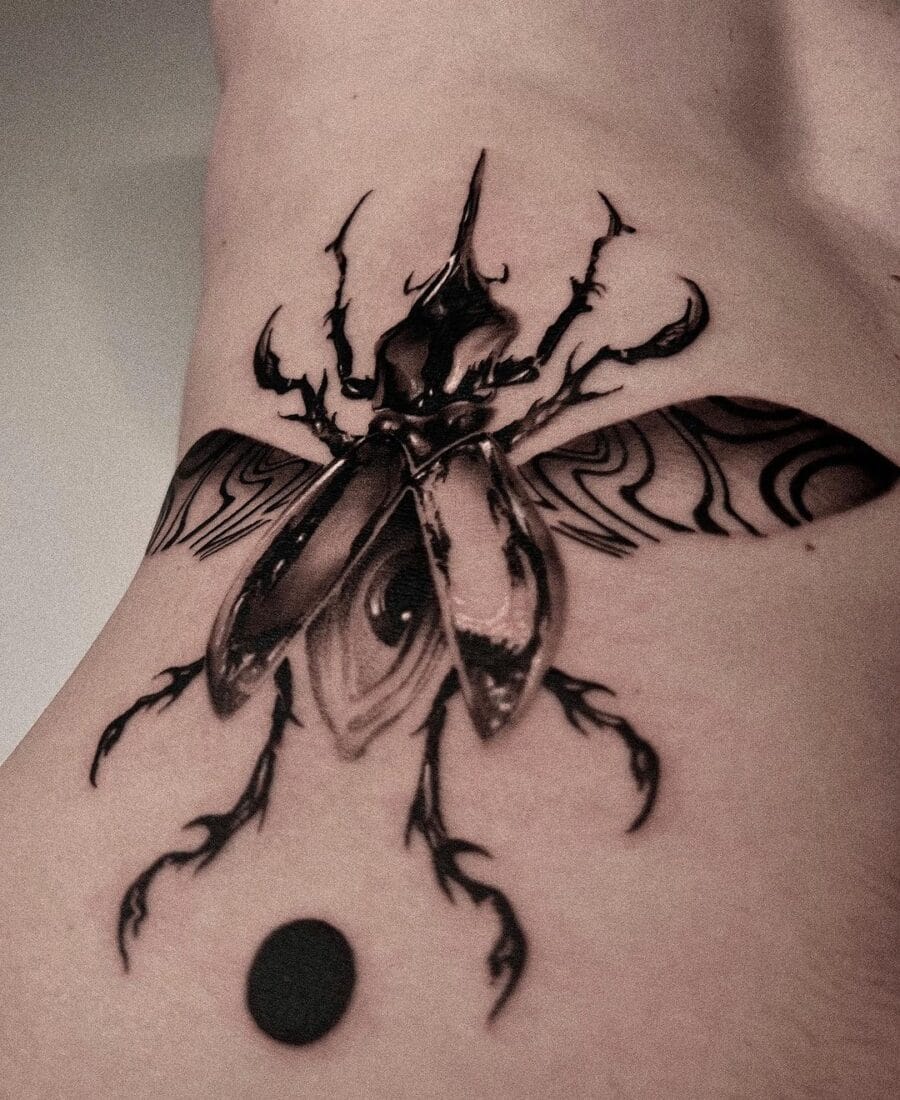 Surreal Beetle Tattoo on Hip