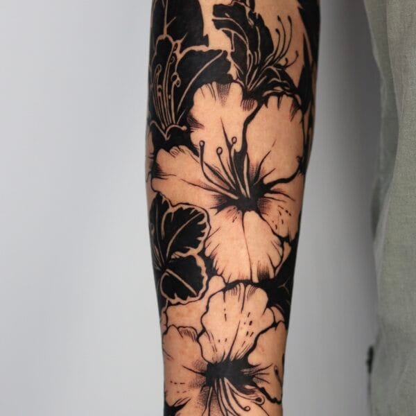 Half sleeve Black Flower Tattoo on Forearm