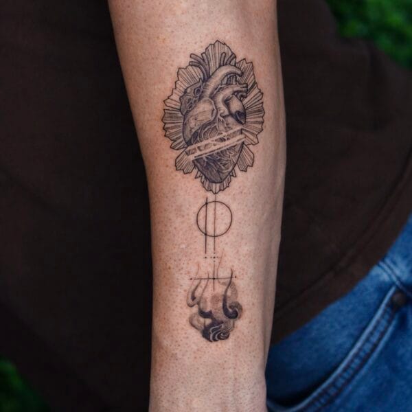 Heart and Geometry Tattoo on Forearm