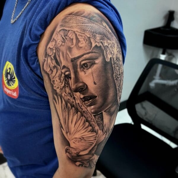 Virgin Mary Tattoo on Shoulder