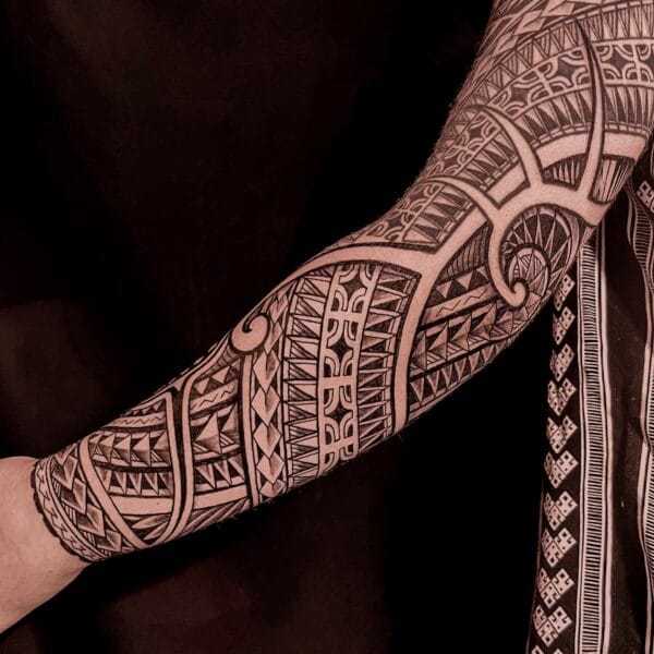 Full Sleeve Tattoo in Polynesian Style