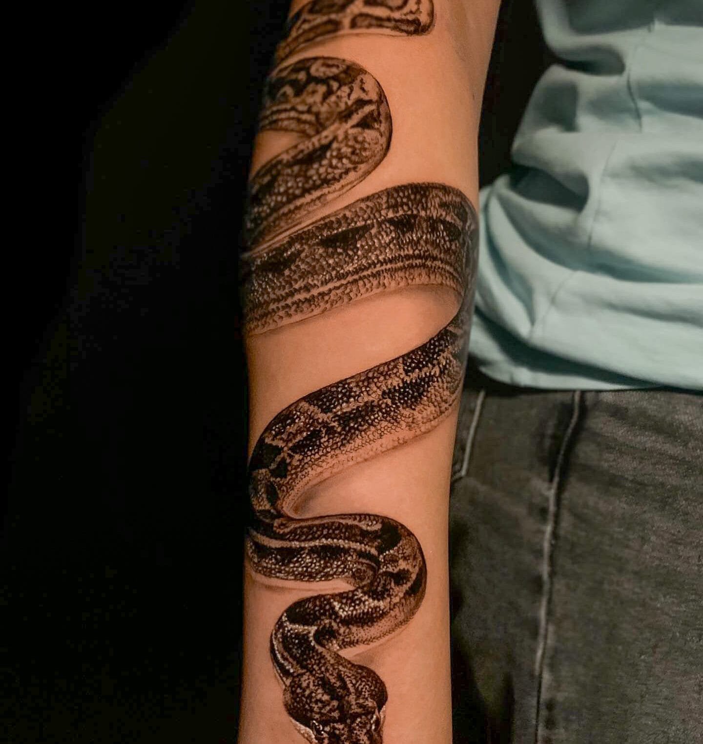 Realistic Snake Tattoo on Forearm