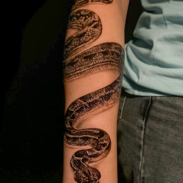 Realistic Snake Tattoo on Forearm