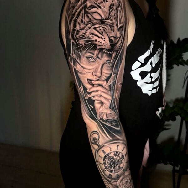 Tiger Girl Sleeve Tattoo