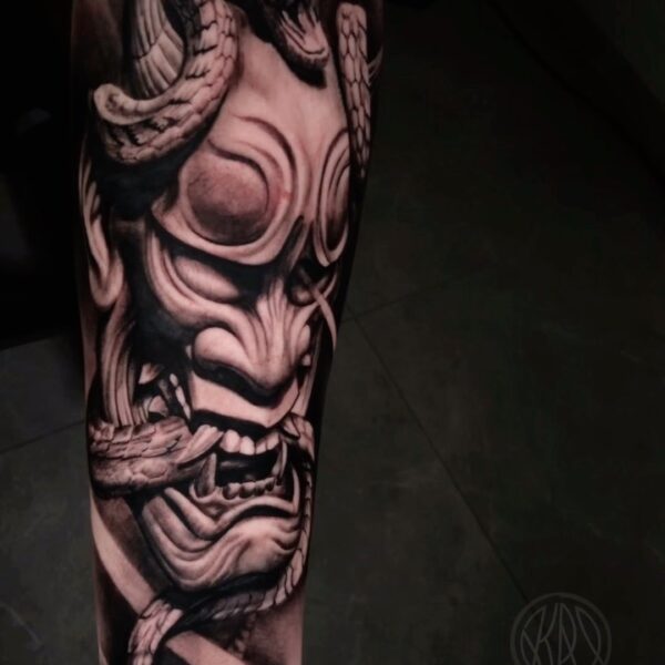 Realistic Hannya Mask Tattoo