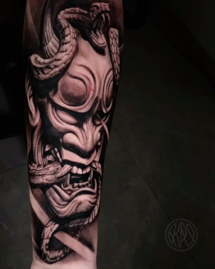 Realistic Hannya Mask Tattoo