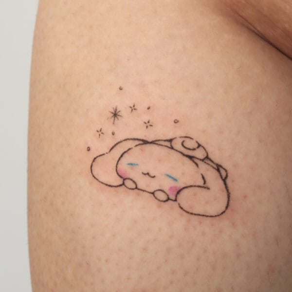 Cute Cinnamon Roll Character Tattoo on Leg