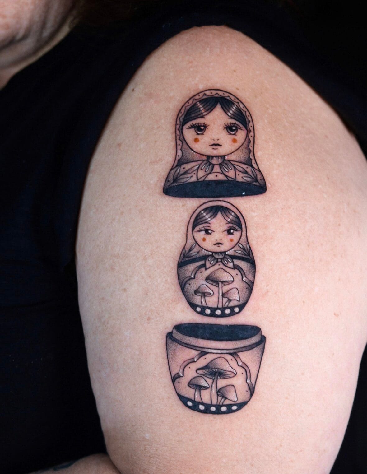 Russian Nesting Doll Tattoo on Upper Arm