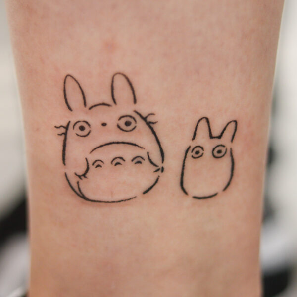 Minimalistic Totoro Tattoo on Lower Leg