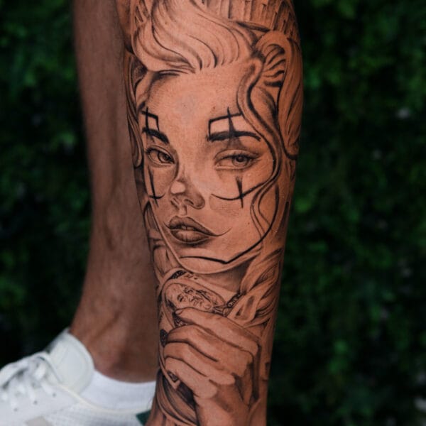 Payasa Girl Tattoo on Lower Leg