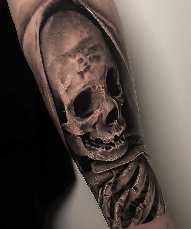 Realistic Skull Tattoo on Arm