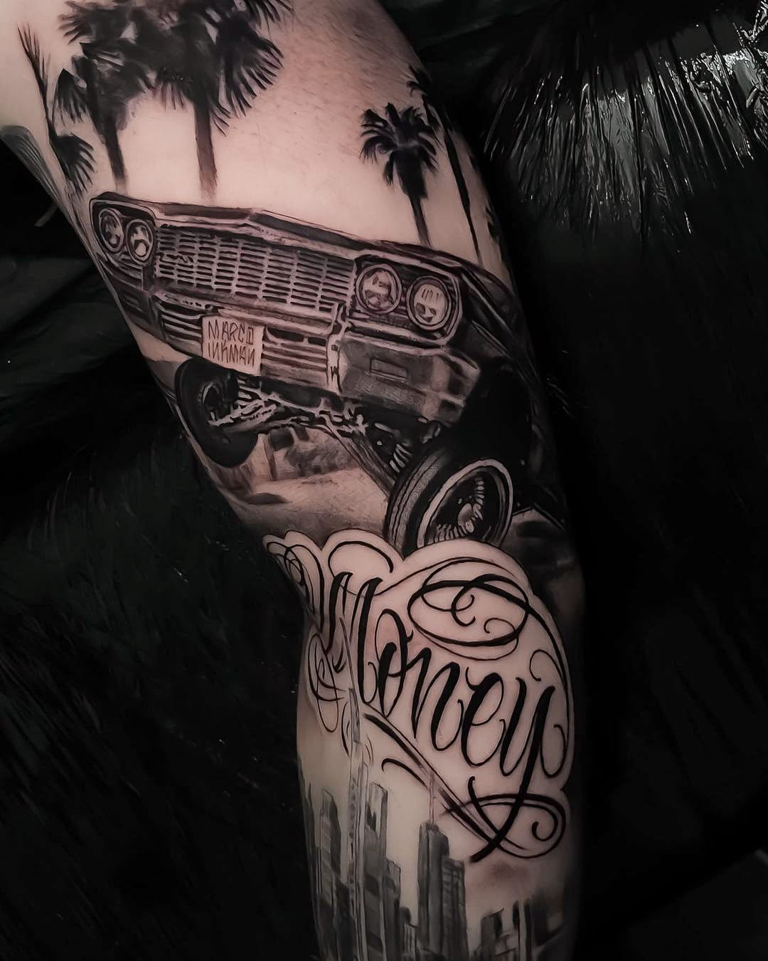 Lowrider Car Tattoo with LA Vibes