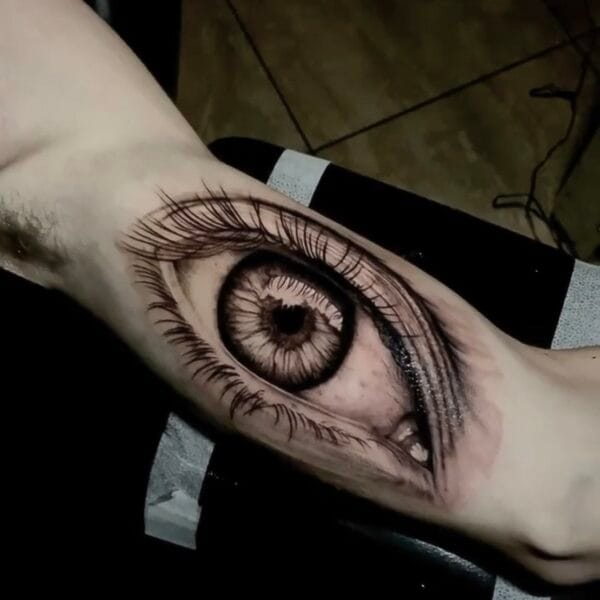 Realistic Eye Tattoo on Inner Biceps