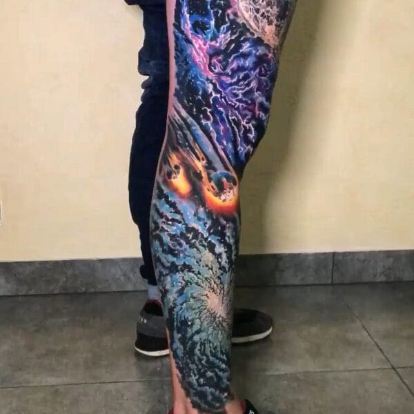 Color Realism Galaxy Tattoo on Leg