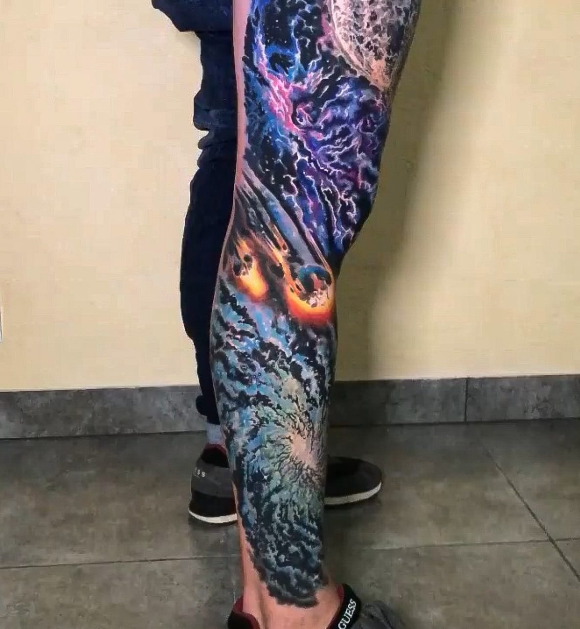 Color Realism Galaxy Tattoo on Leg