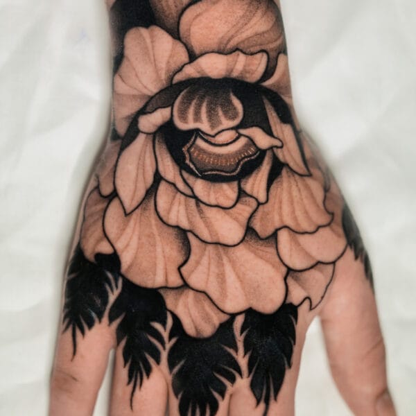Floral Tattoo Design on Hand and Fingers