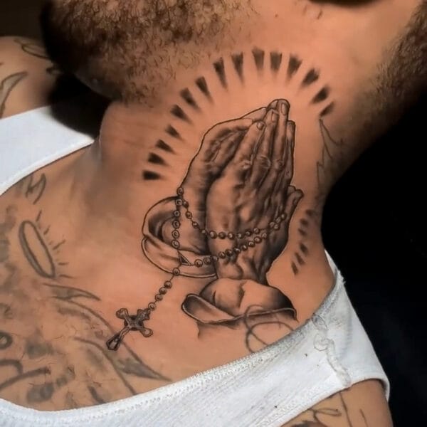 Praying Hands Tattoo on Neck