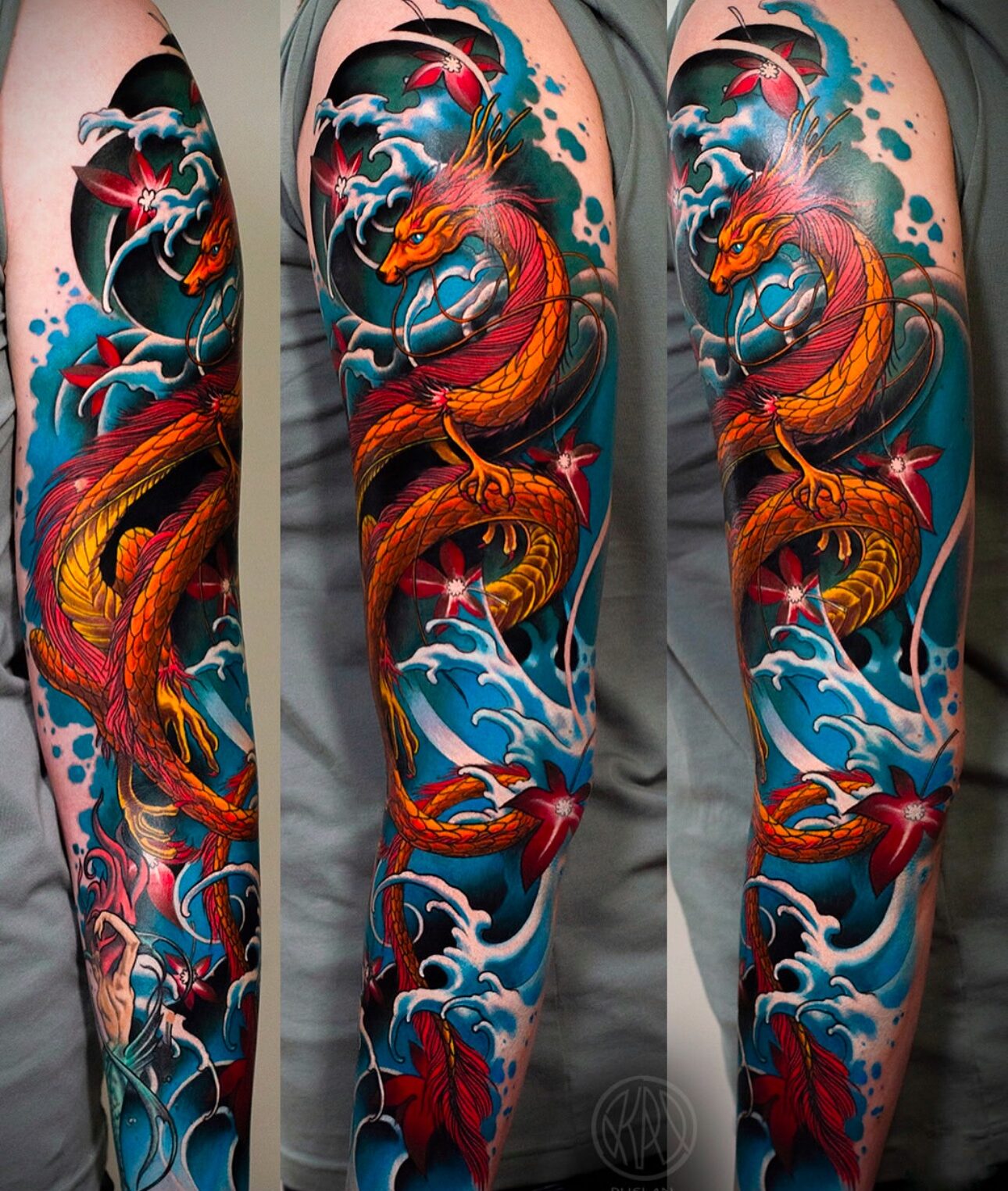 Colorful Asian Dragon Tattoo Sleeve