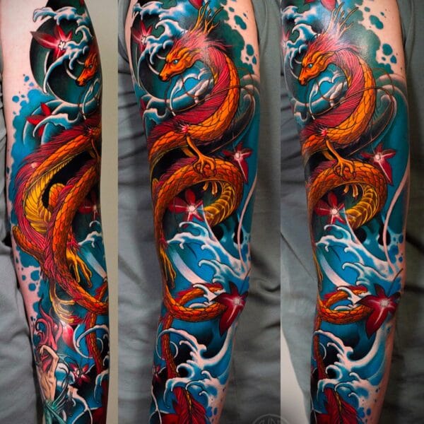 Colorful Asian Dragon Tattoo Sleeve