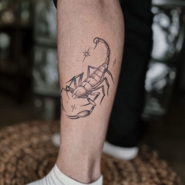Minimalistic Scorpion Tattoo on Lower Leg