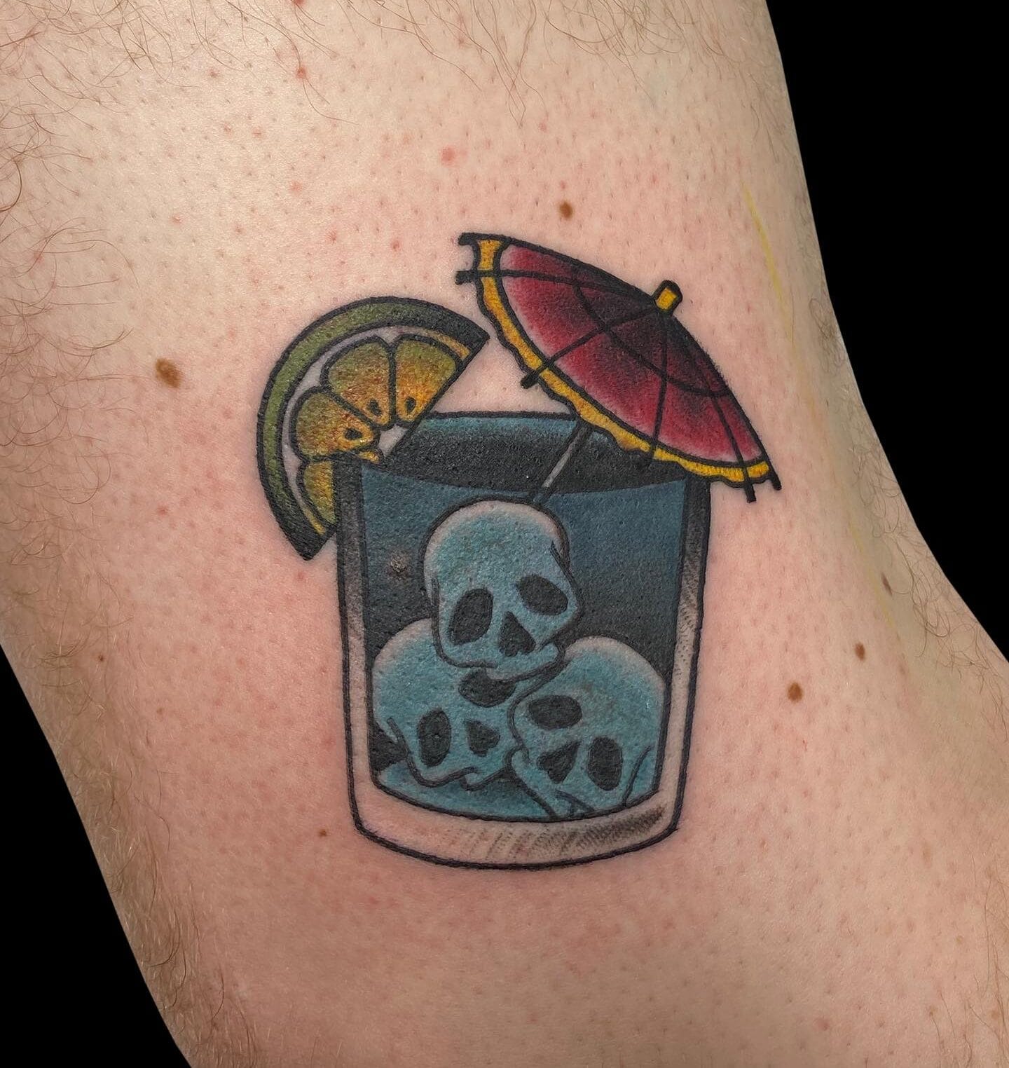 Cocktail Tattoo with Skull Ice on Knee