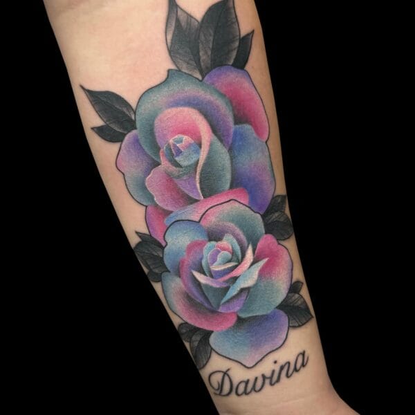 Vibrant Roses Tattoo on Forearm