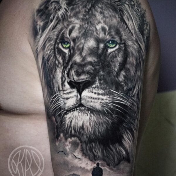 Realistic Lion Tattoo on Upper Arm