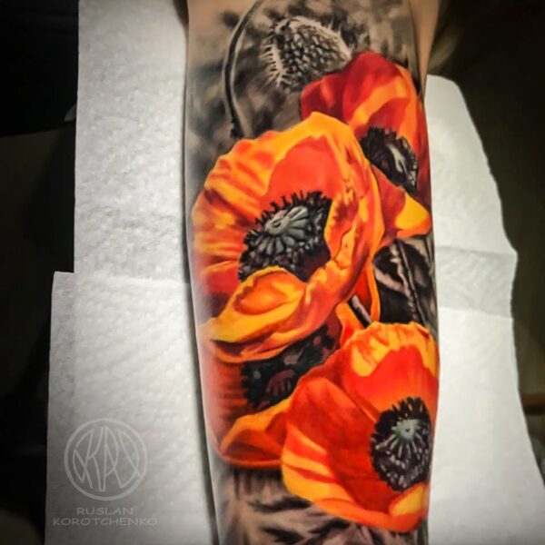 Stunning Wild Poppy Tattoo on Forearm