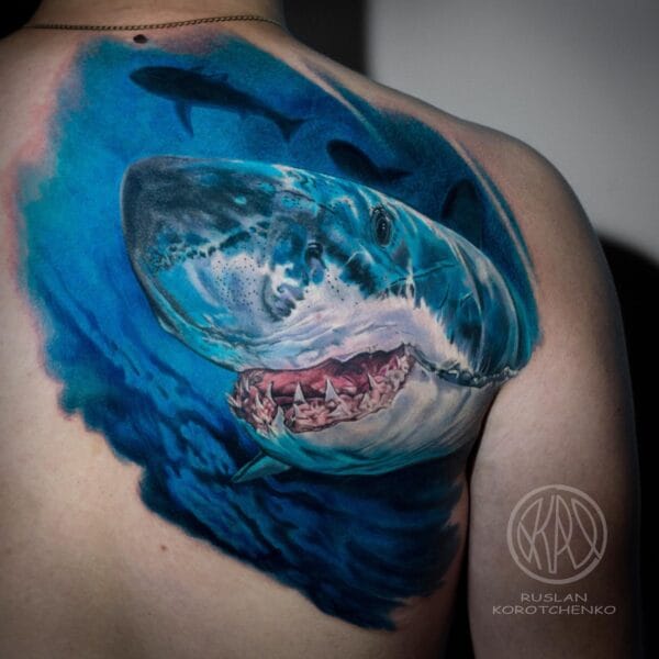 Realistic Shark Tattoo on Back