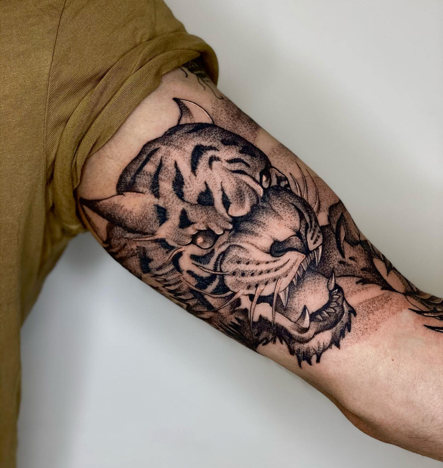 Black and Gray Tiger Tattoo on Biceps