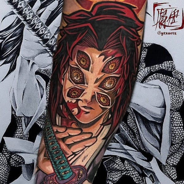 Kokushibo Demon Slayer Tattoo on Forearm