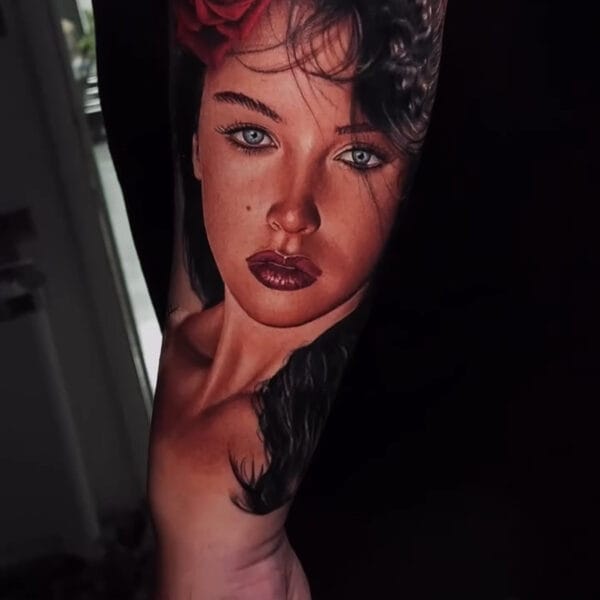 Stunning Realistic Woman Portrait Tattoo