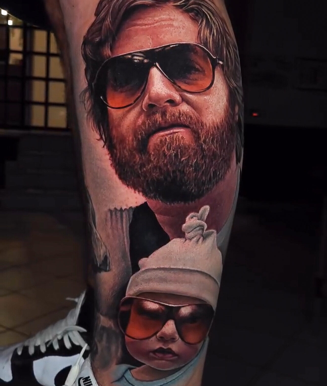 Alan from Hangover Movie Tattoo in Color Realism on Lower Leg