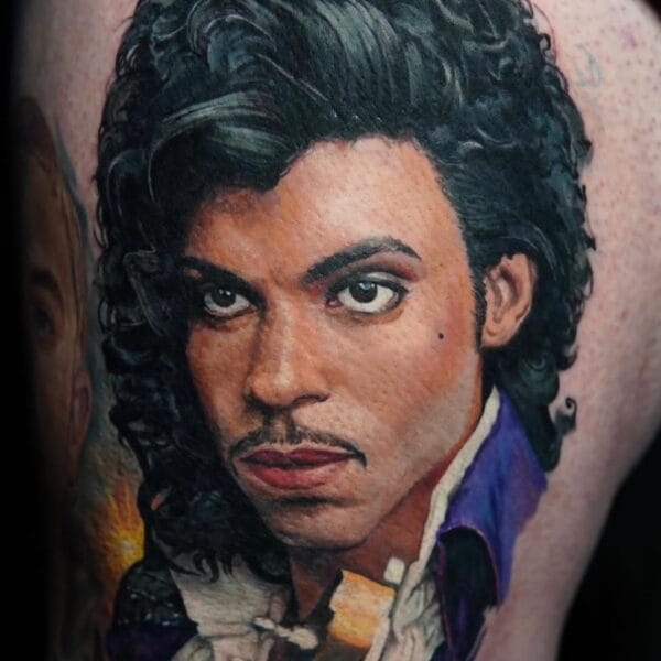 Color Realism Prince Portrait Tattoo on Thigh