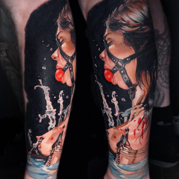 Realistic Erotic Tattoo on Lower Leg