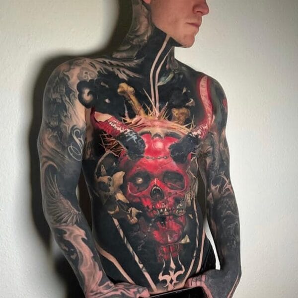 Full Torso Demonic Tattoo in Color Realism