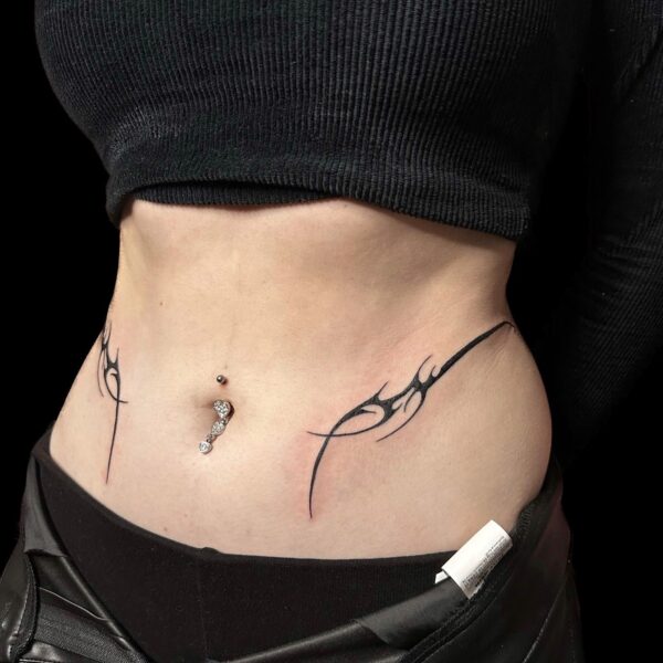 Symmetrical Tribal Tattoo on Torso Sides