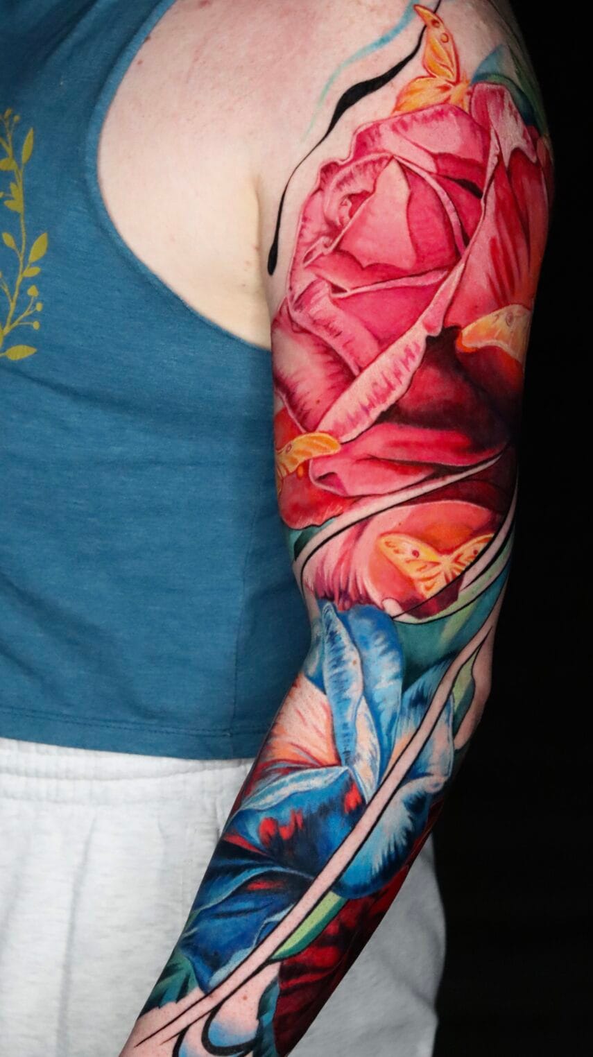 color roses realism sleeve tattoo la
