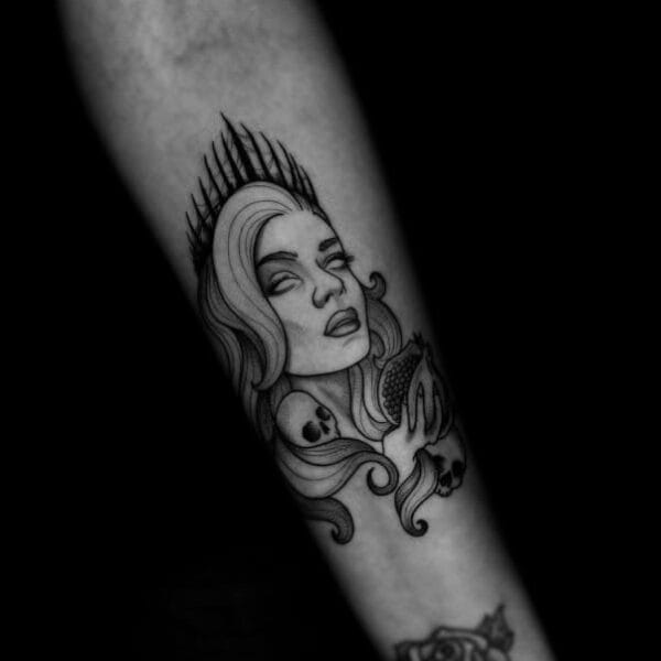 Mystical Witchy Woman Tattoo in Graphic Style on Forearm