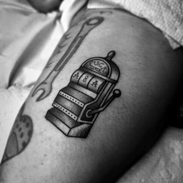 Classic Slot Machine Tattoo in Traditional Style
