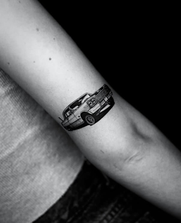 Micro Realism Vintage Lowrider Car Tattoo on Arm