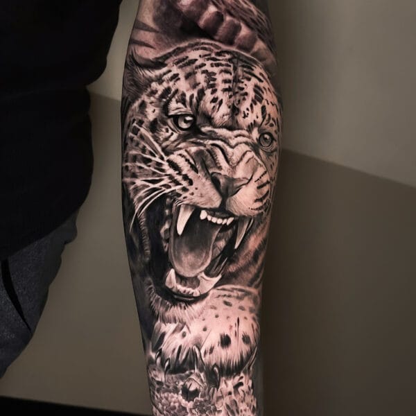Realistic Jaguar Tattoo on Forearm