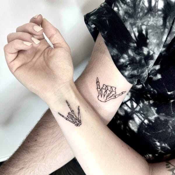 Matching Skeleton Hands Tattoos for Couples