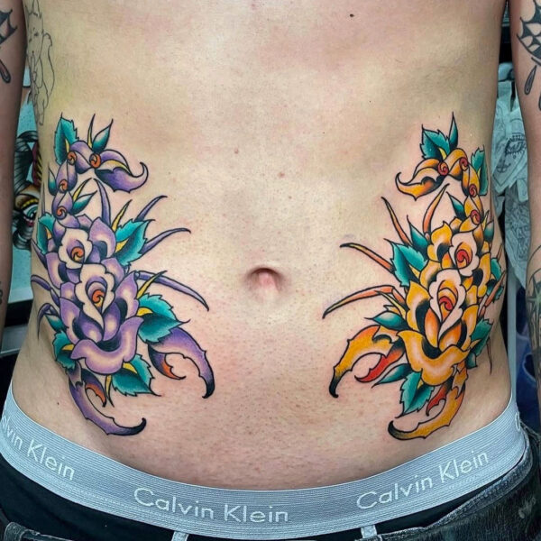 Symmetrical Scorpion Tattoo on Stomach