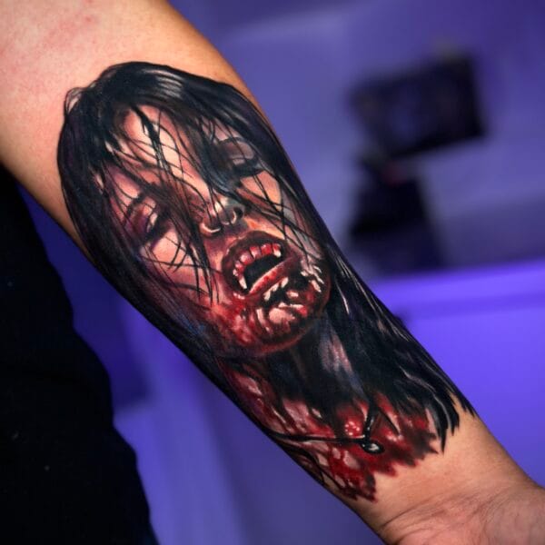 Bloody Vampire Tattoo on Forearm