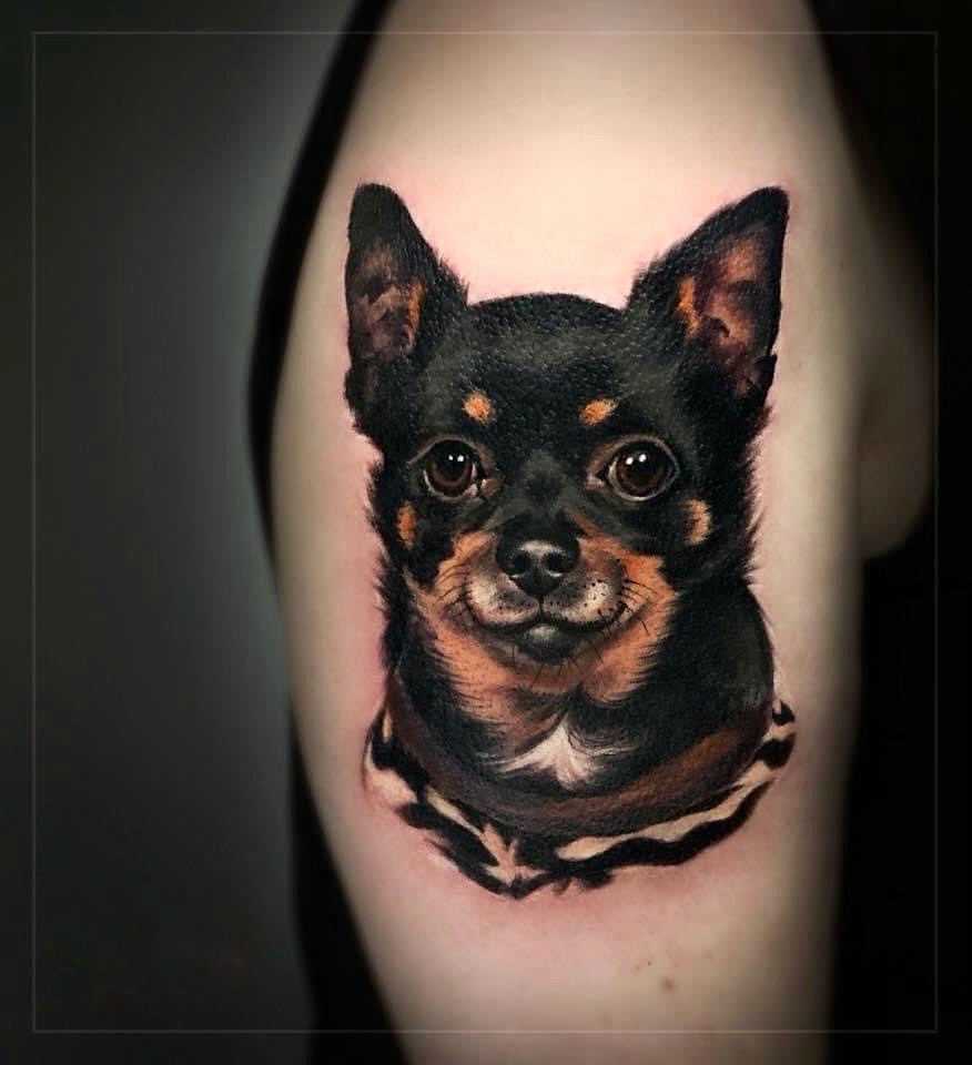 Realistic Pet Tattoo on Shoulder in Color