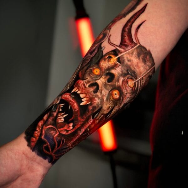 Demon Forearm Tattoo in Color Realism
