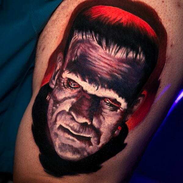 Color Frankenstein Tattoo on Upper Leg