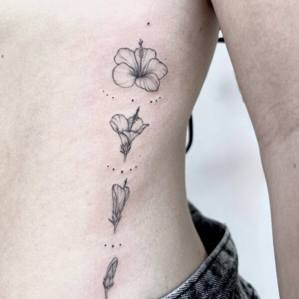 Side Body Tattoo of Flower From Bud to Bloom