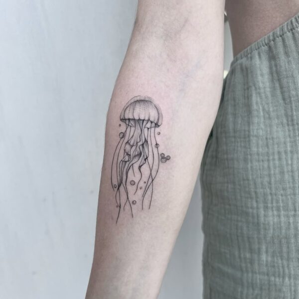 Cute Jellyfish Tattoo with Fine Lines on Arm
